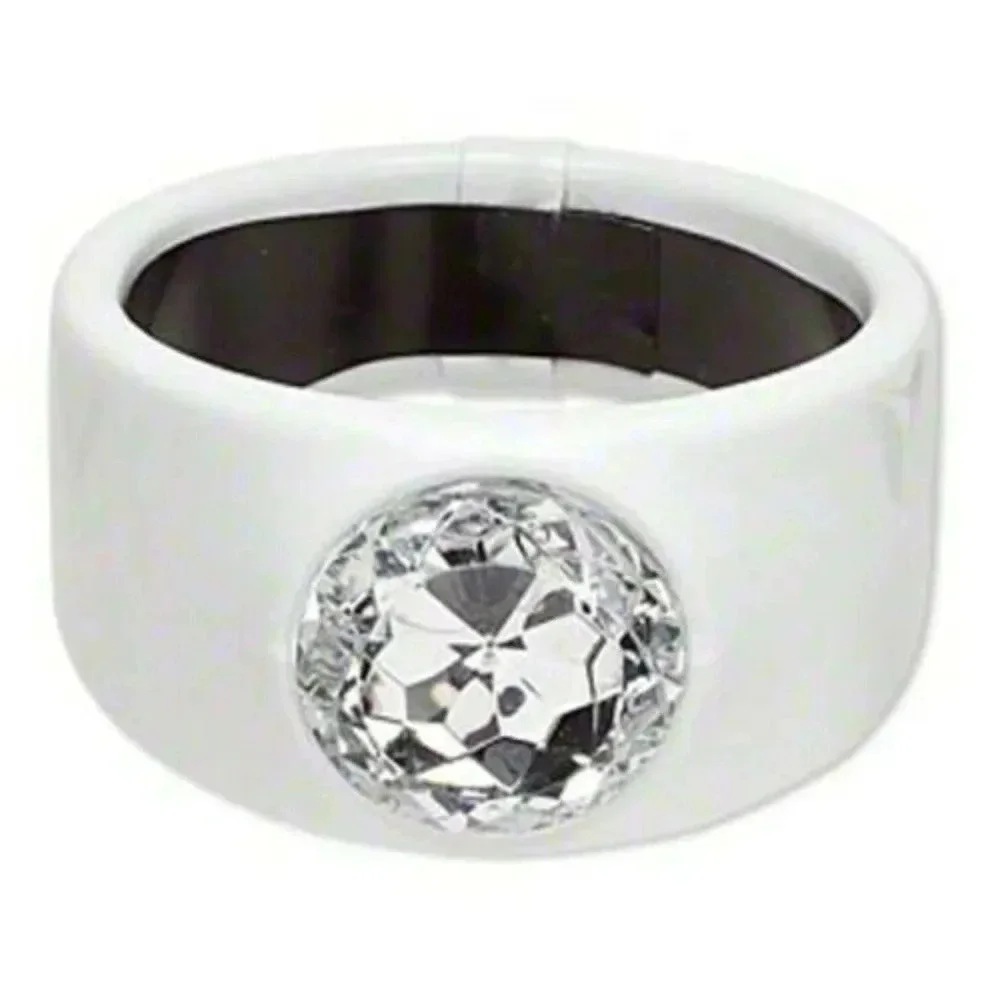 Shagadellic Slick White Vinyl Rhinestone Bangle